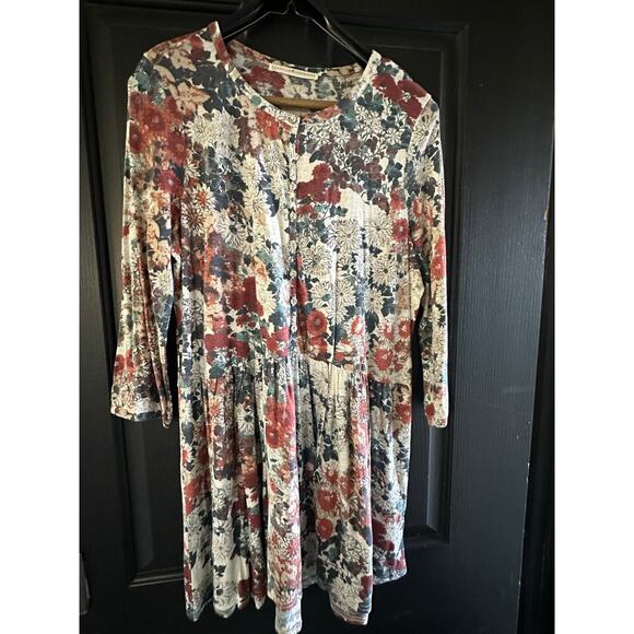 Peruvian Connection Floral Long Sleeve Button Baby Doll Dress Size Medium - Picture 5 of 9